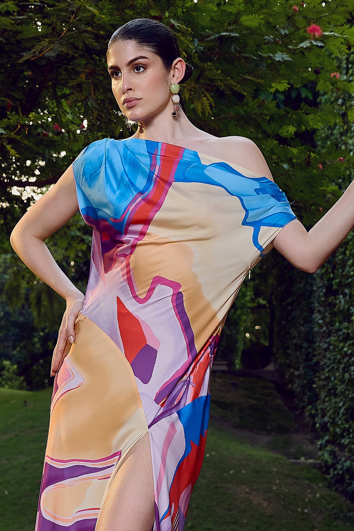 open lace back dress MANDIRA WIRK Marble Print One Shoulder Kaftan Dress with Belt  Nykaa  Fashion