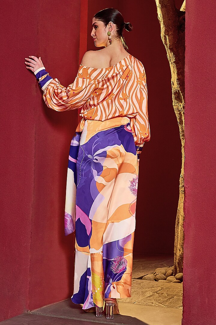 Purple Satin Printed Wrap-Around Skirt Set by Mandira Wirk - Resort at Pernia's Pop Up Shop