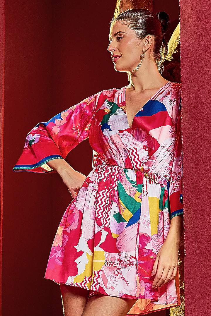 Multi-Colored Satin Printed Romper by Mandira Wirk - Resort at Pernia's Pop Up Shop
