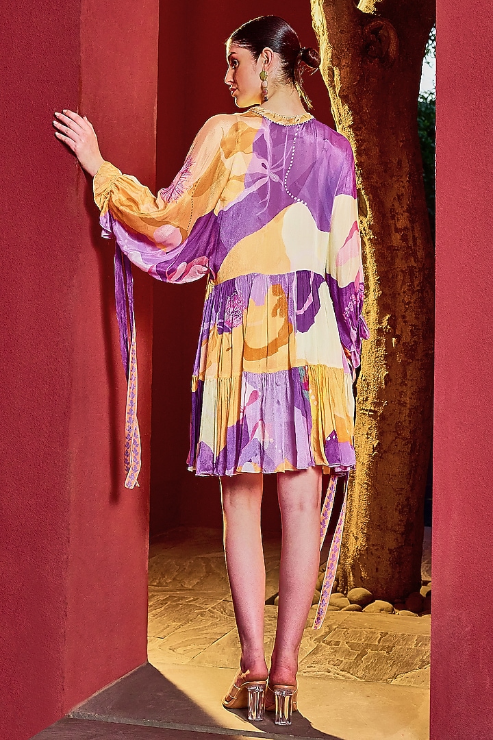 Purple & Orange Chiffon Printed Kaftan Vacation Dress by Mandira Wirk - Resort at Pernia's Pop Up Shop
