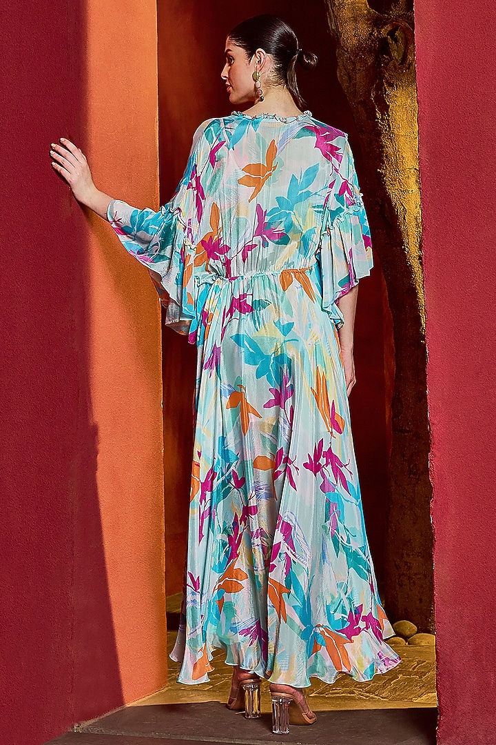 Light Blue Chiffon Printed Kaftan Vacation Dress by Mandira Wirk - Resort at Pernia's Pop Up Shop