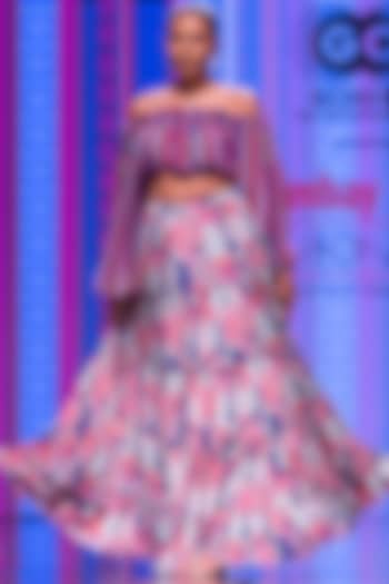 Blue Crepe Printed Layered Skirt Set by Krisha Sunny Ramani at Pernia's Pop Up Shop