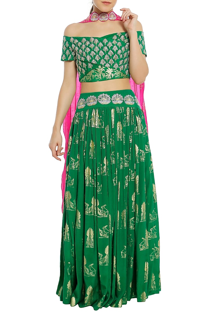 Fuschia Folk Printed Lehenga Set