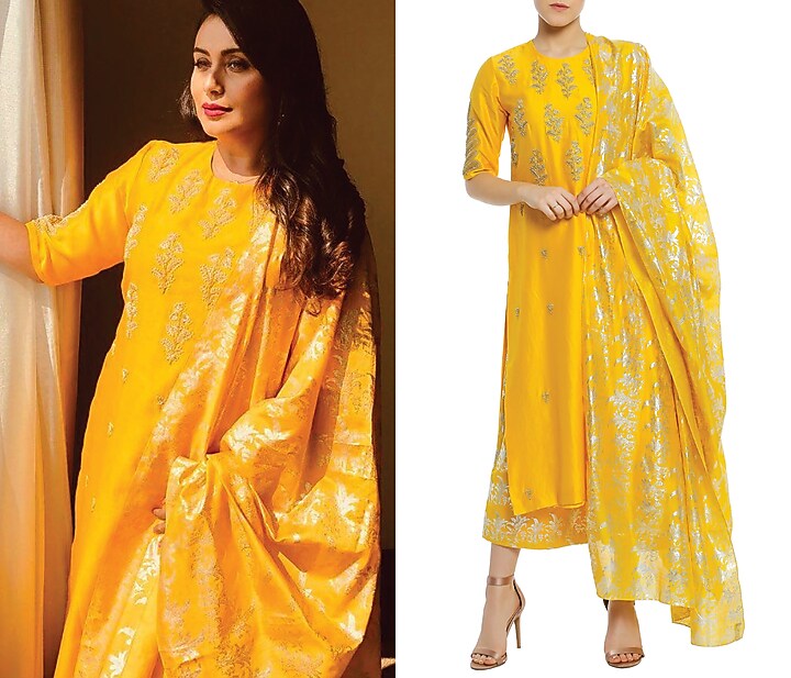 Yellow embellished kurta set available only at Pernia's Pop Up Shop.
