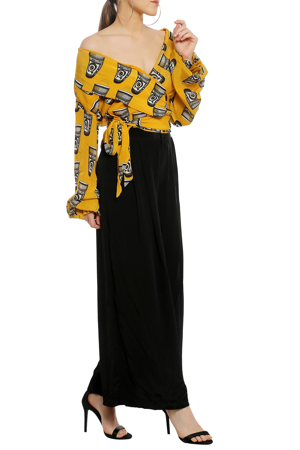 yellow top with black palazzo