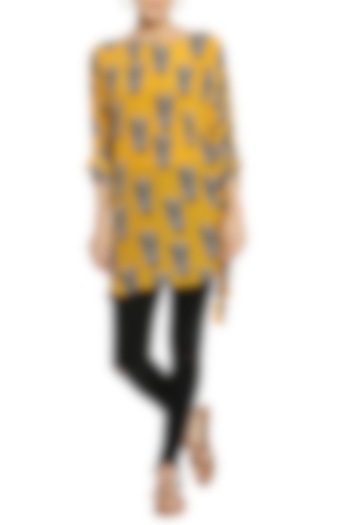 Yellow Ruched Printed Tunic by Masaba