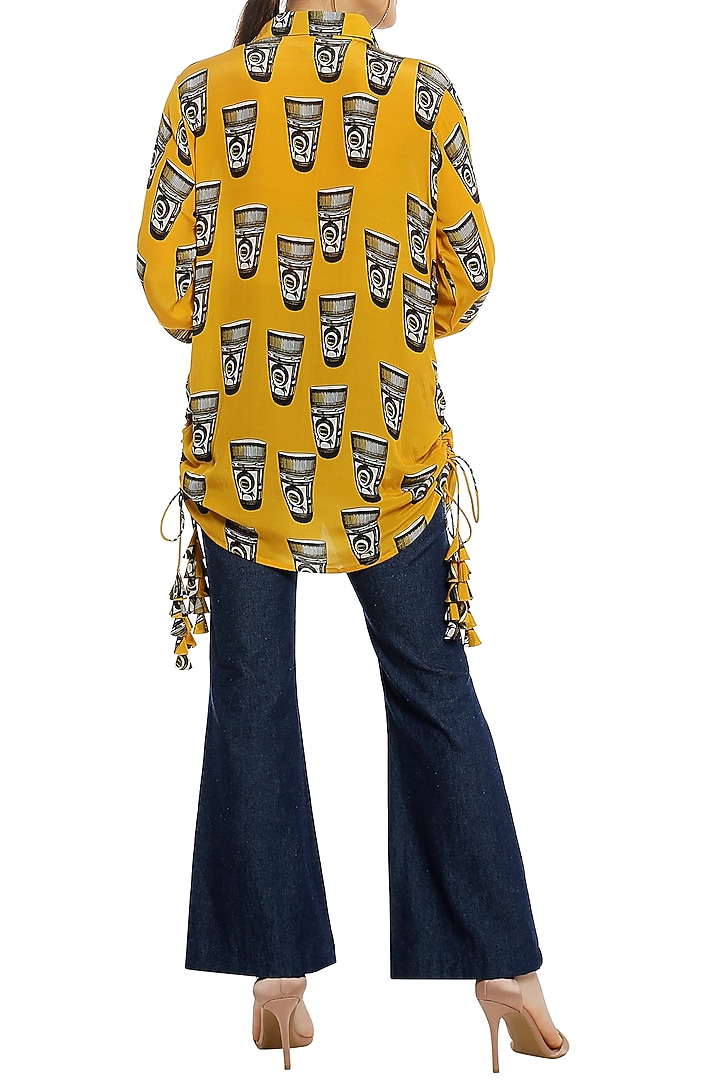 Yellow printed double pocket shirt available only at Pernia's Pop Up Shop.