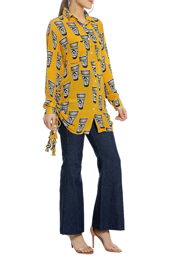 Yellow printed double pocket shirt available only at Pernia's Pop Up Shop.