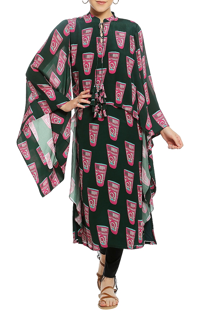 Green Printed Cape Sleeves Tunic by Masaba