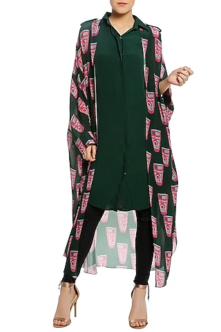 Green Printed Double Layered Shirt by Masaba