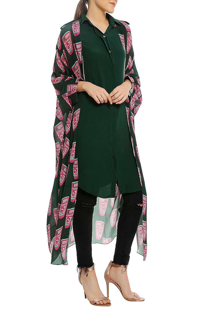 Green printed double layered shirt available only at Pernia's Pop Up Shop.