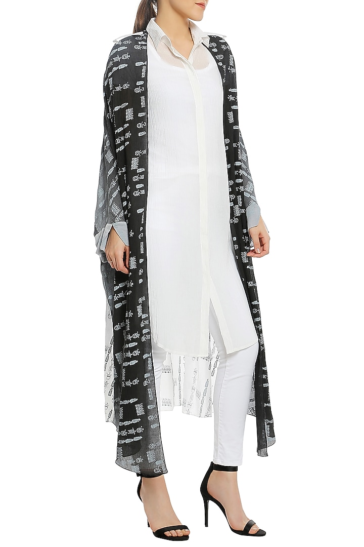 Black ombre printed double layered shirt available only at Pernia's Pop Up Shop.