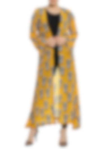 Yellow Printed Front Open Jacket by Masaba