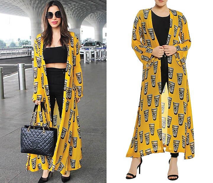 Yellow printed front open jacket available only at Pernia's Pop Up Shop.