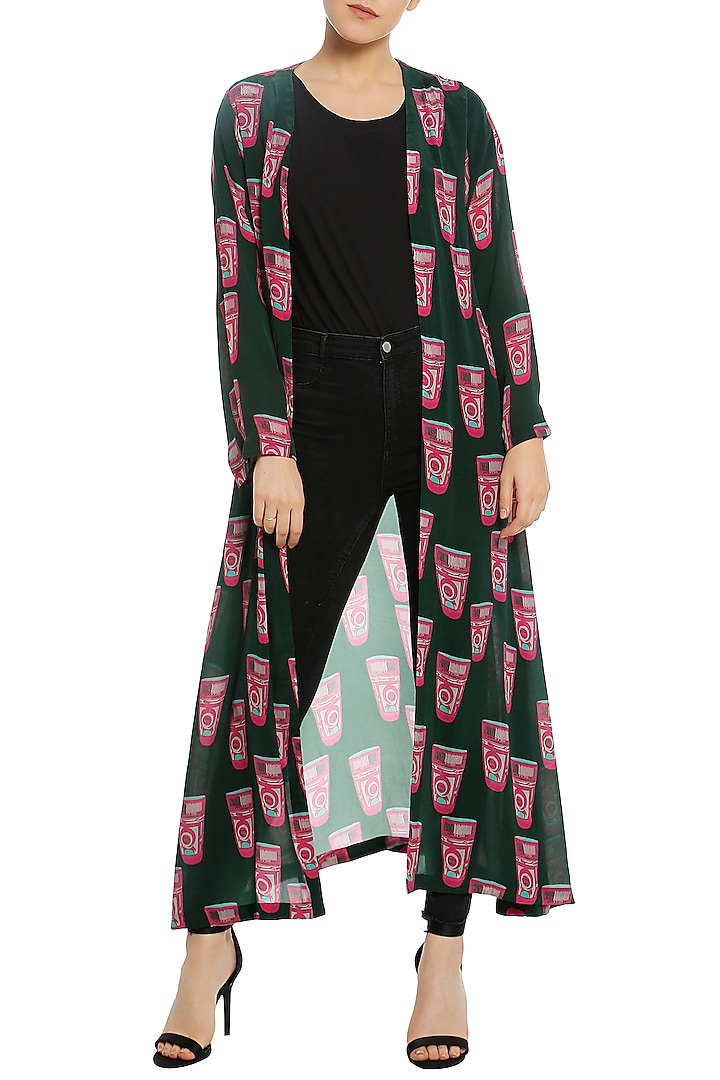 Green Printed Front Open Jacket by Masaba