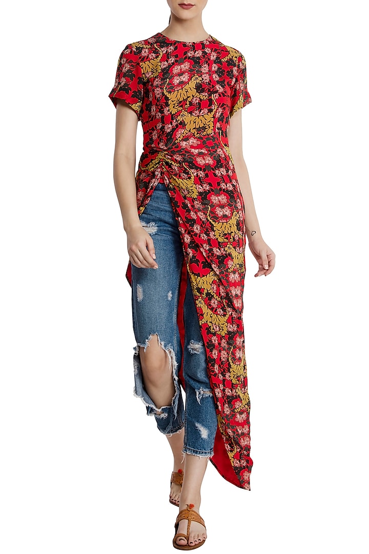 Red Tiger Lily Asymmetric Top by Masaba