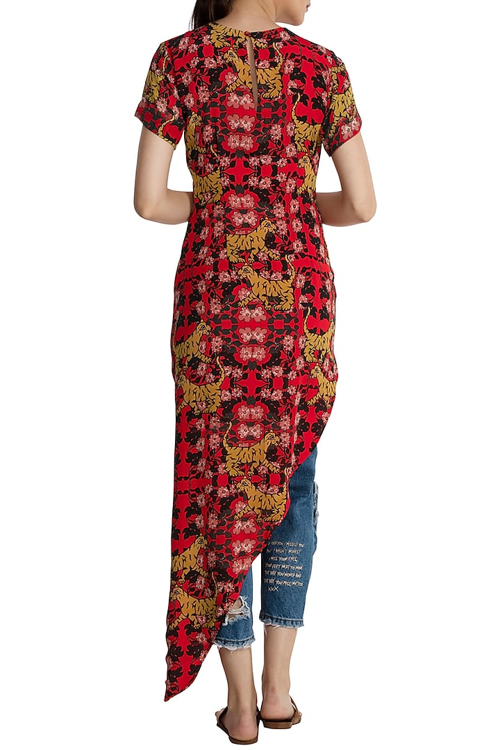 Red tiger lily asymmetric top available only at Pernia's Pop Up Shop.