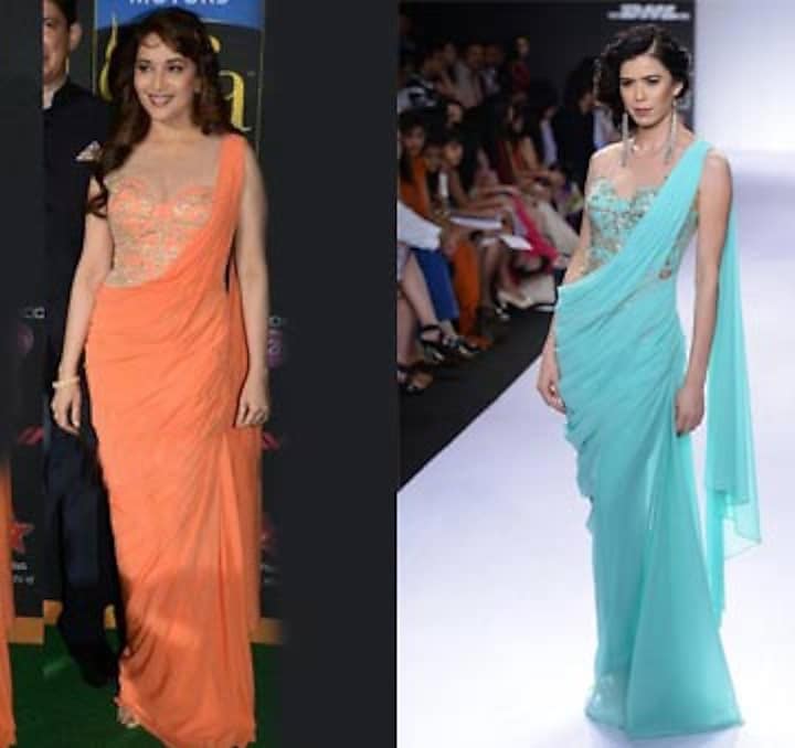 Turquoise embroidered sari-gown available only at Pernia's Pop-Up Shop.