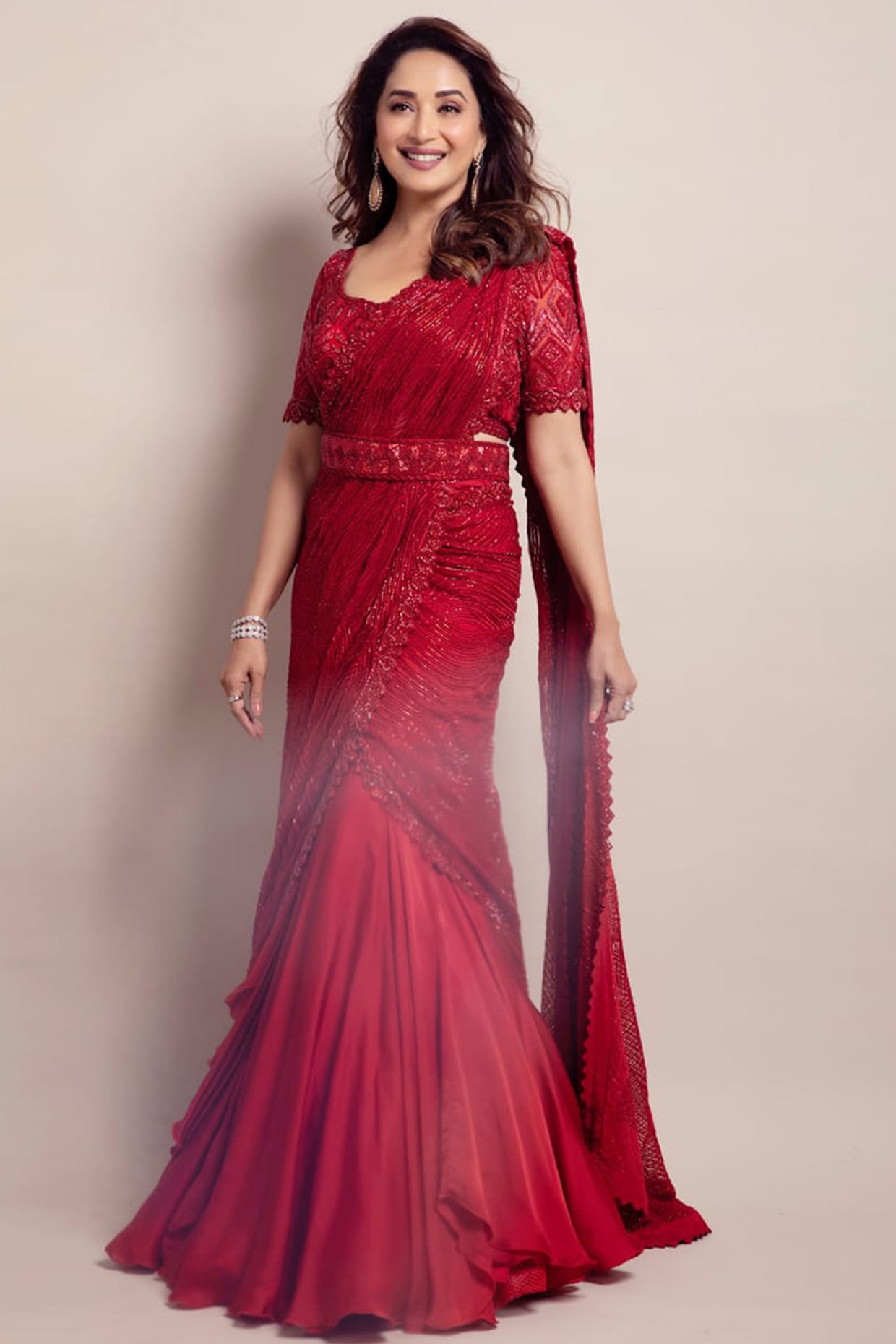 Buy Designer Brown Sequins Banarasi Silk Half Lehenga Saree