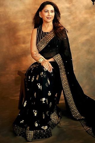 white christmas dresses Madhuri Dixit in Devnaagri Fuchsia Slit Silk Organza Kurta Set main image 1