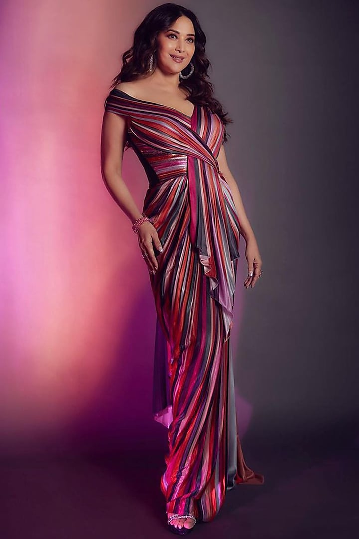 Pink Hand Embroidered Draped Saree by Amit Aggarwal