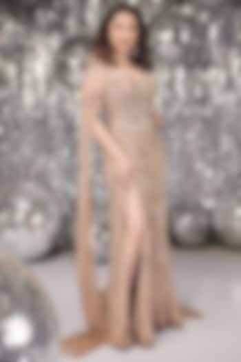 Golden Shimmer Tulle Bridal Gown by Dolly J at Pernia's Pop Up Shop