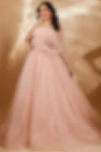 Baby Pink Tulle Corset Gown by Gauri And Nainika