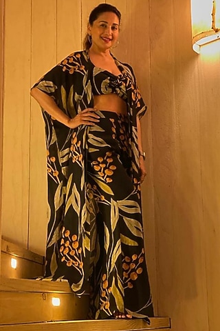 Black Floral Printed Cape Set by House of Hiya