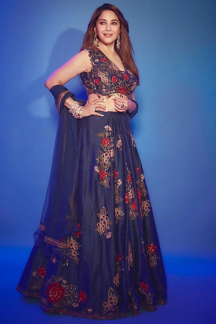 Navy Blue Embroidered Lehenga Set by Ridhi Mehra