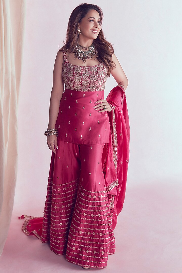 Fuchsia Pink Gota Embroidered Bridal Sharara Set by Punit Balana at Pernia's Pop Up Shop
