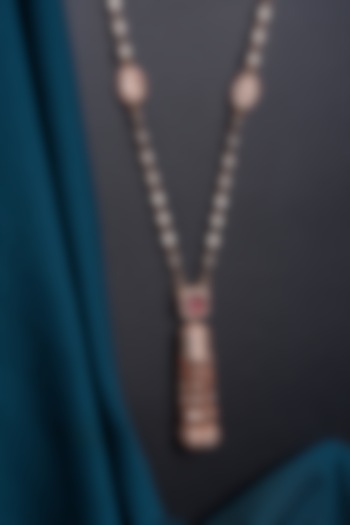 Rose Gold Finish Zircon & Ruby Long Fusion Necklace by Mae Jewellery by Neelu Kedia at Pernia's Pop Up Shop