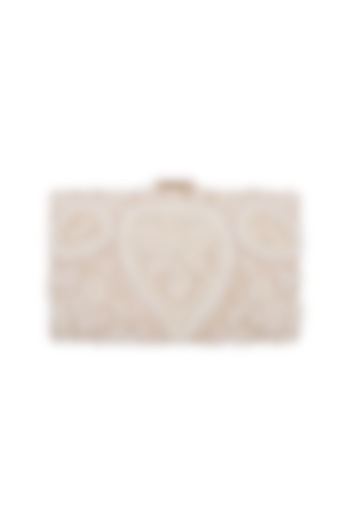 Beige Embroidered Sequins Rectangular Clutch by Malaga