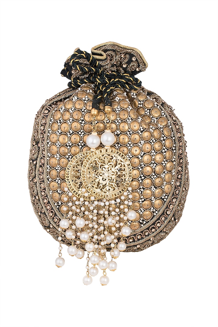 Antique Gold Embroidered Batwa Potli by Malaga at Pernia's Pop Up Shop