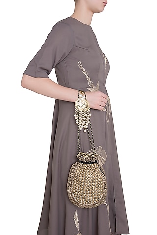 Antique Gold Embroidered Batwa Potli by Malaga