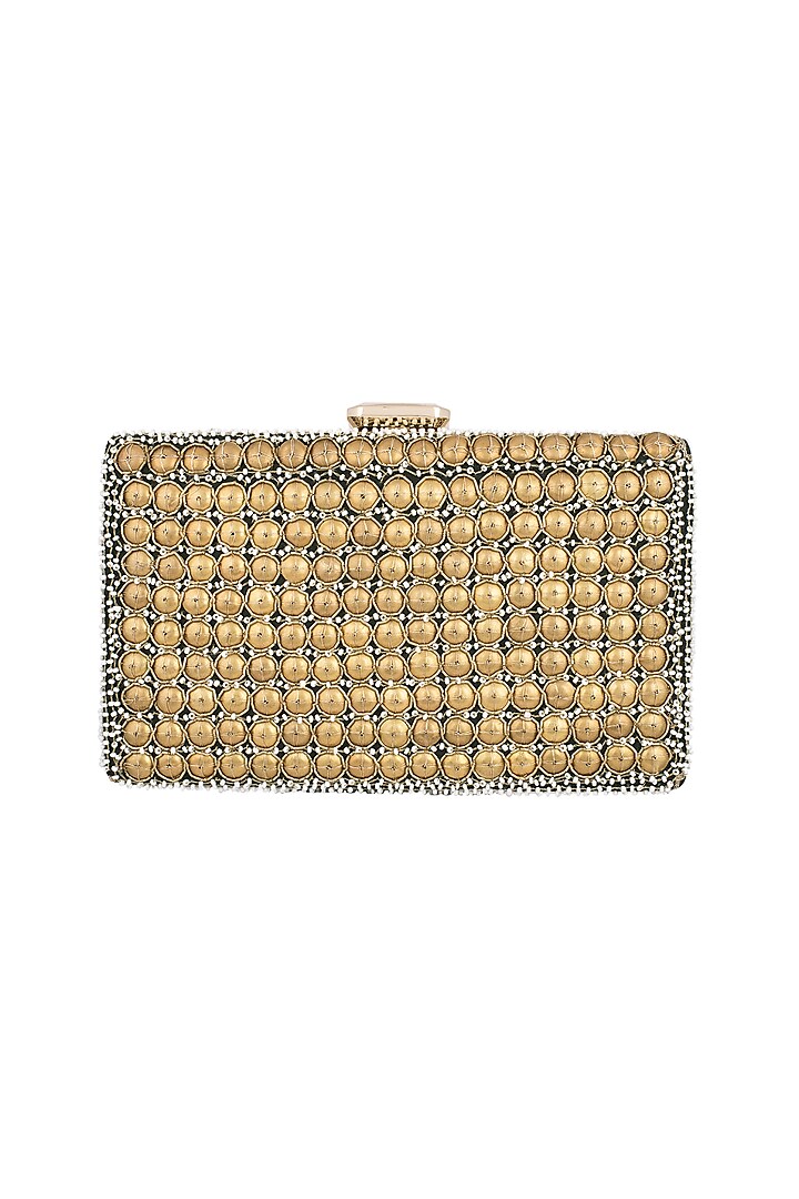 Antique Gold Embroidered Rectangular Clutch by Malaga
