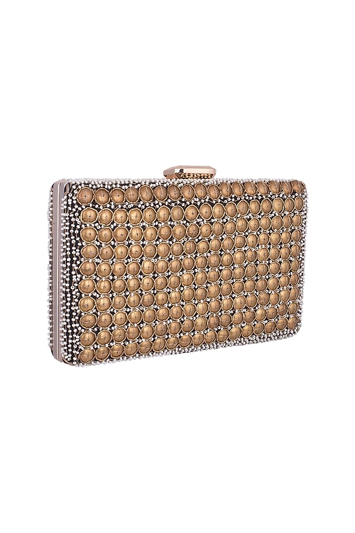 Antique Gold Embroidered Rectangular Clutch by Malaga at Pernia's Pop Up Shop
