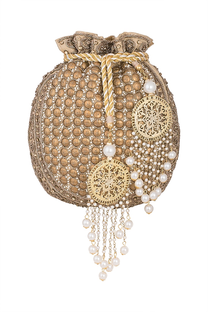Antique Gold Embroidered Sequins Batwa Potli by Malaga at Pernia's Pop Up Shop