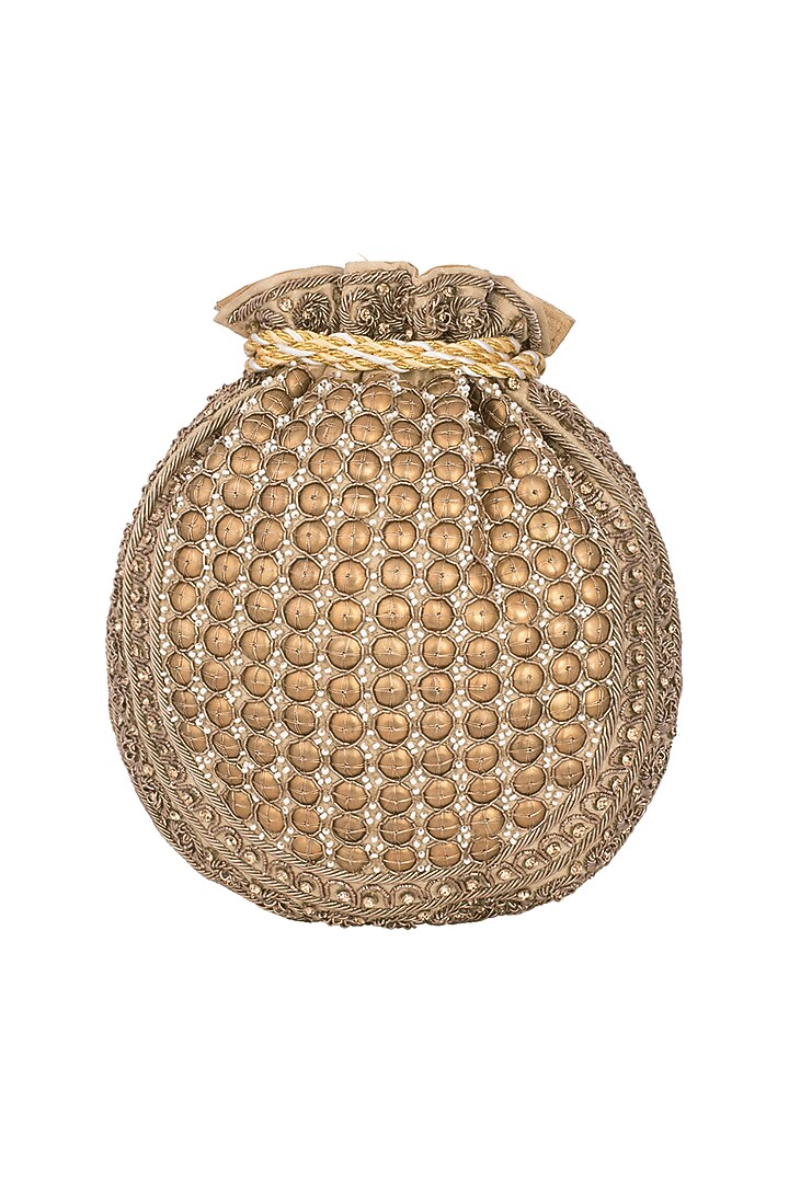 Antique Gold Embroidered Sequins Batwa Potli by Malaga at Pernia's Pop Up Shop