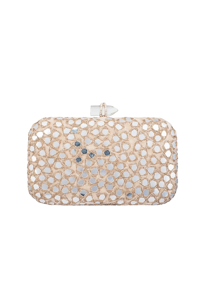 Brown Embroidered Velvet Rectangular Clutch by Malaga