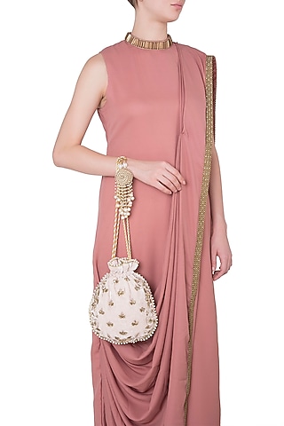 Rose Embroidered Velvet Batwa Potli by Malaga