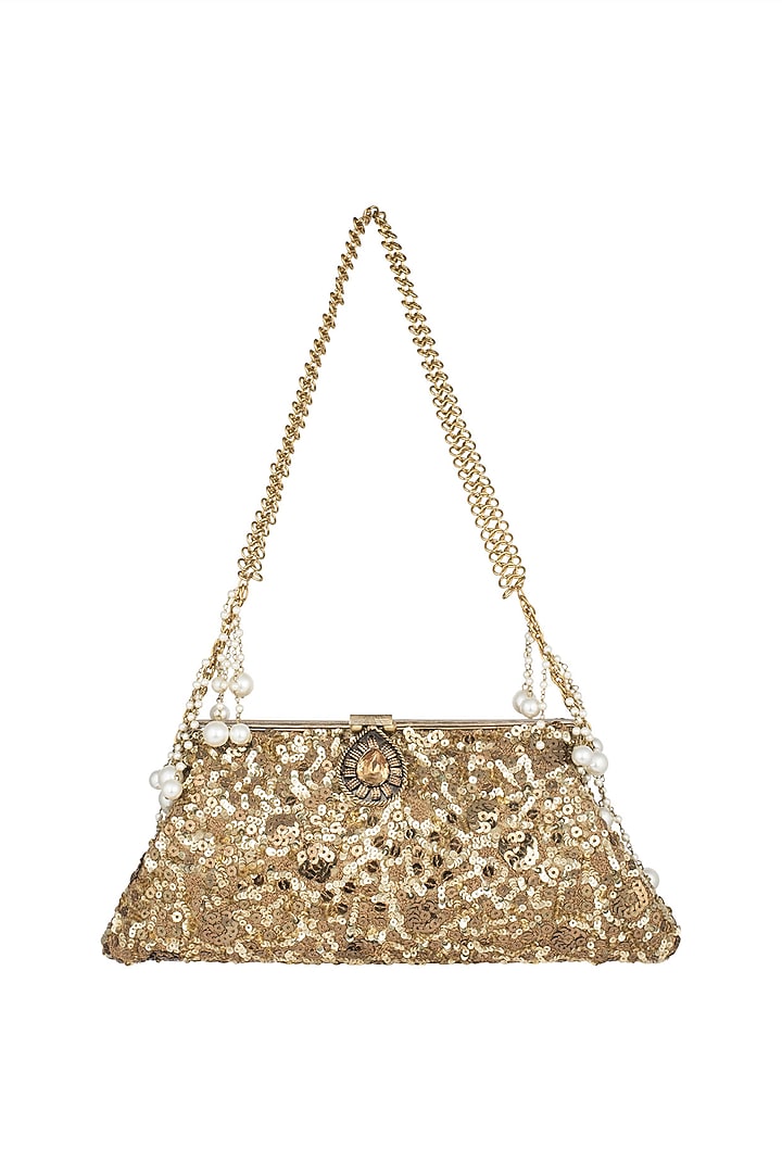 Antique Gold Sequins Chained Clutch by Malaga at Pernia's Pop Up Shop