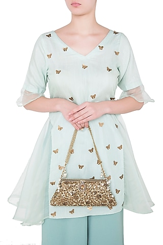 Antique Gold Sequins Chained Clutch by Malaga