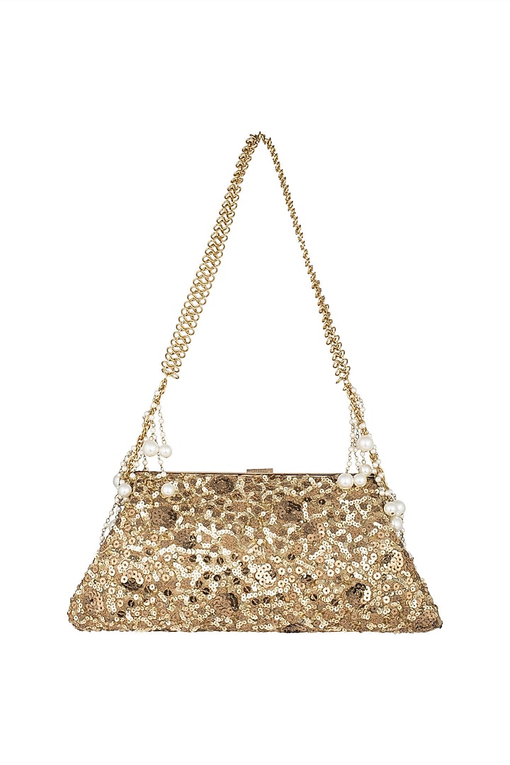 Antique Gold Sequins Chained Clutch by Malaga at Pernia's Pop Up Shop