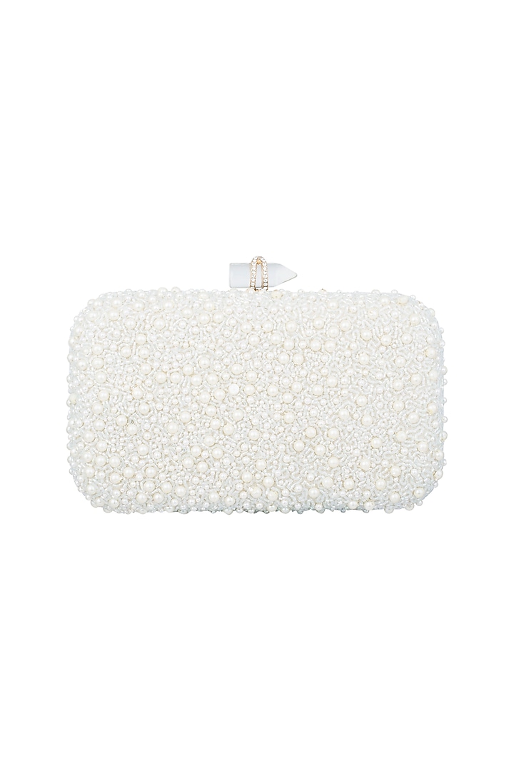 Ivory Embroidered Rectangular Clutch by Malaga at Pernia's Pop Up Shop