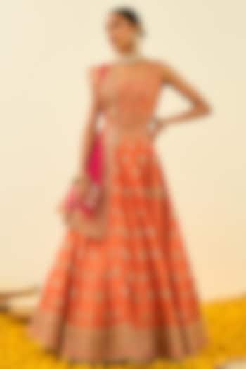 Pumpkin Orange Embroidered Wedding Lehenga Set by Sheetal Batra at Pernia's Pop Up Shop