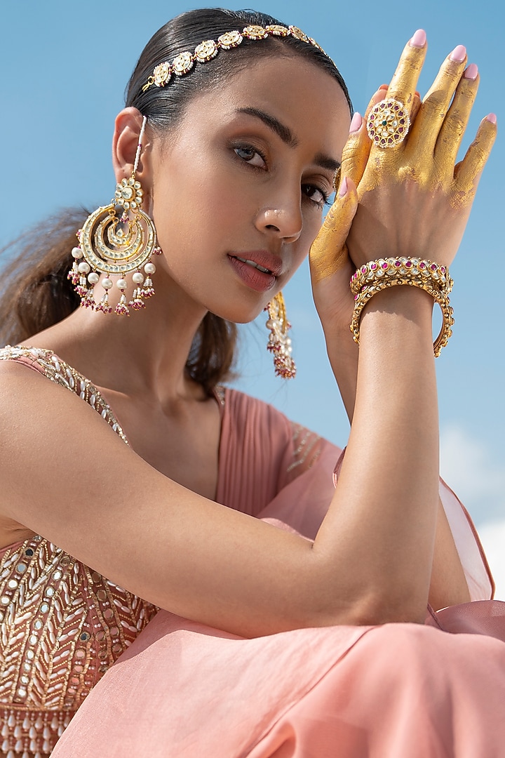 Gold Finish Kundan Polki & Pearl Ring by Maisara Jewelry at Pernia's Pop Up Shop