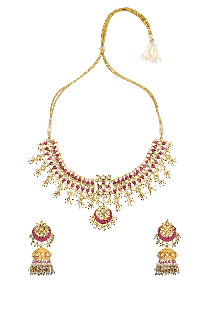 Gold Finish Pearl Necklace Set by Maisara Jewelry at Pernia's Pop Up Shop