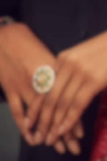 Gold Finish Ring With Green Stones by Maisara Jewelry at Pernia's Pop Up Shop