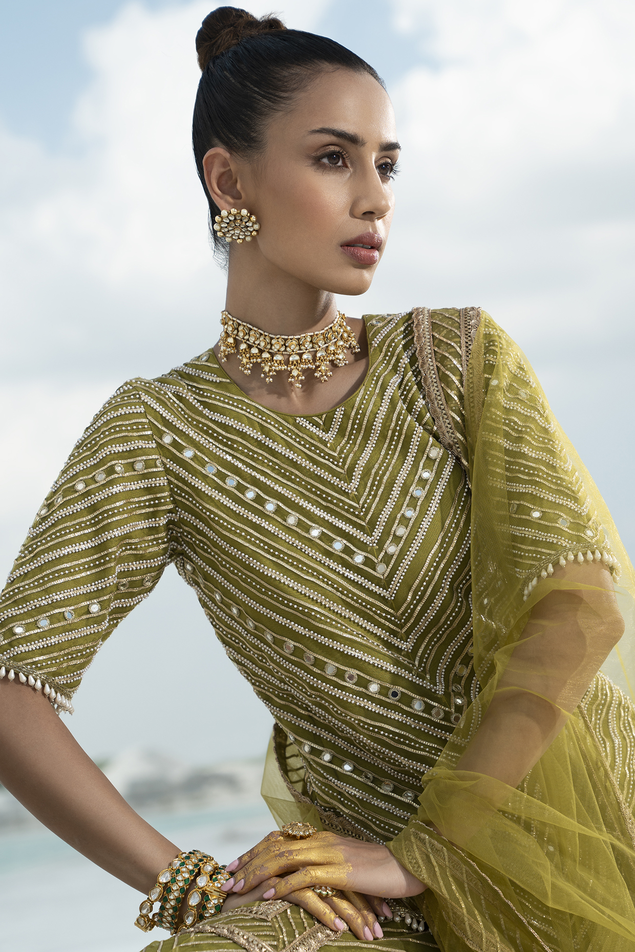 Gold Finish Kundan Polki Necklace Set by Maisara Jewelry at Pernia's Pop Up Shop