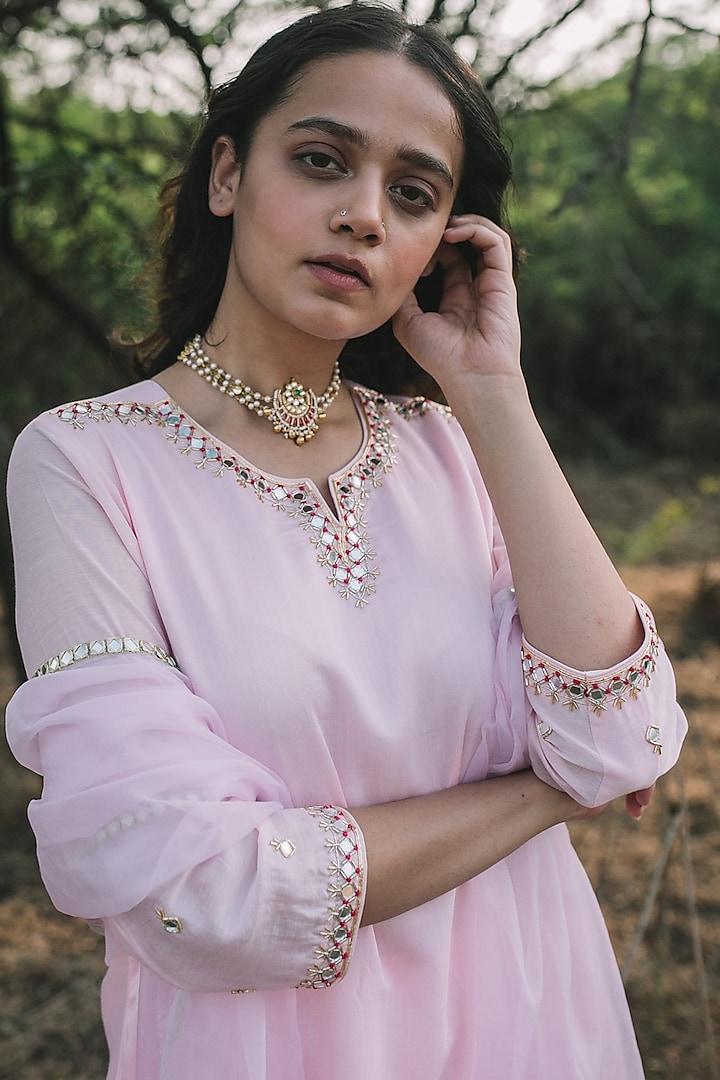 Gold Finish Kundan Polki & Pearl Choker Necklace by Maisara Jewelry at Pernia's Pop Up Shop